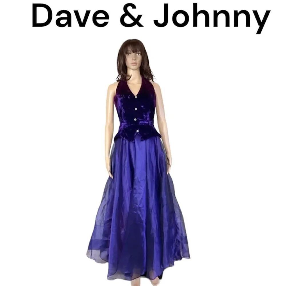 Dave & Johnny Vintage Purple Velvet & Tulle Formal Ball Gown Prom Dress S